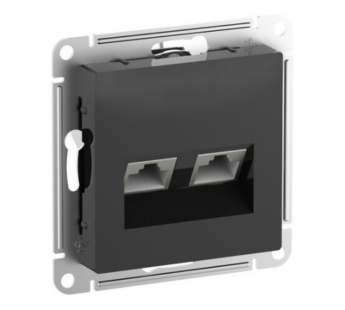 Розетка компьютерная 2xRJ45 Cat.6 Systeme Electric ATLASDESIGN, скрытый монтаж, карбон, ATN001088