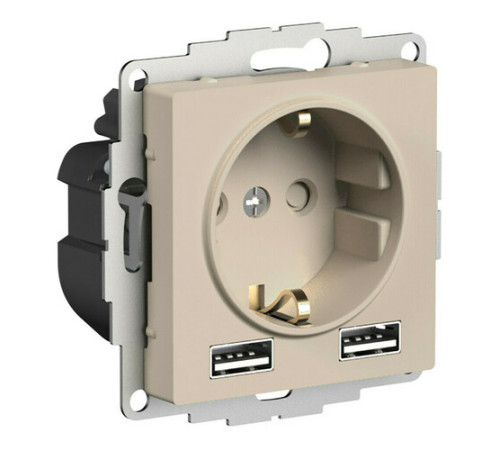 Розетка с 2xUSB Systeme Electric ATLASDESIGN, скрытый монтаж, с заземлением, песочный, ATN001230