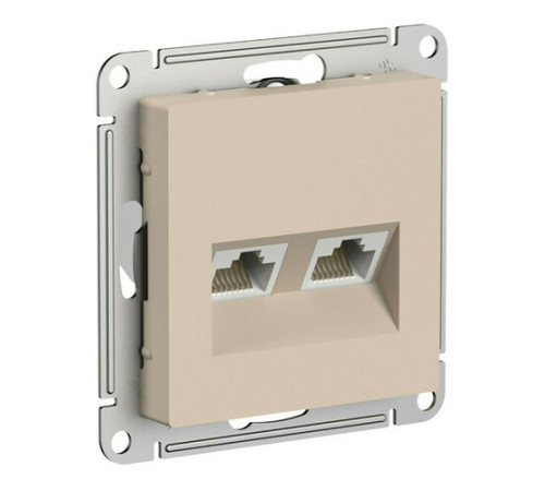 Розетка компьютерная 2xRJ45 Systeme Electric ATLASDESIGN, скрытый монтаж, песочный, ATN001285