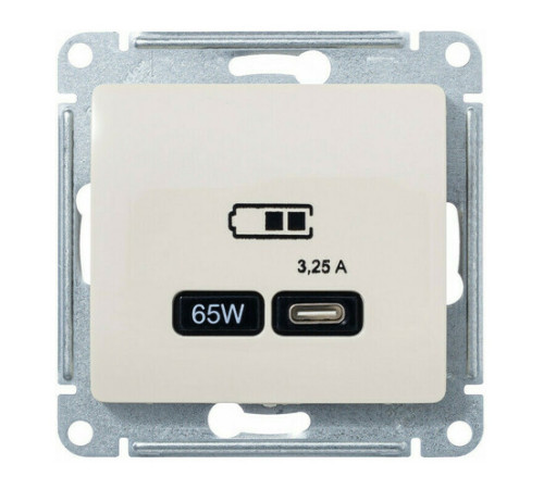 Розетка USB type C Systeme Electric GLOSSA, скрытый монтаж, бежевый, GSL000227