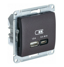 Розетка USB+USB type C Systeme Electric GLOSSA, скрытый монтаж, шоколад, GSL000829