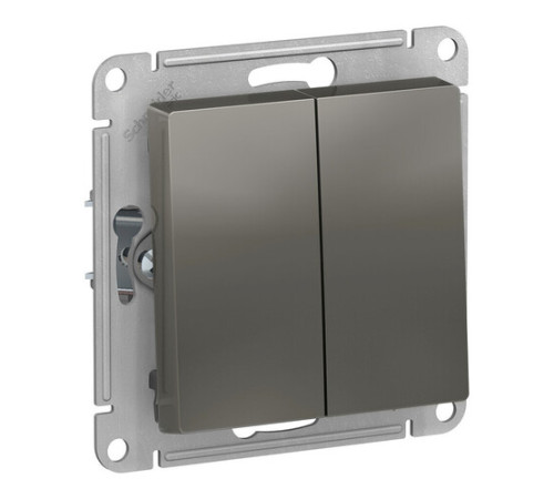 Выключатель 2-клавишный кнопочный Systeme Electric ATLASDESIGN, скрытый монтаж, сталь, ATN000917
