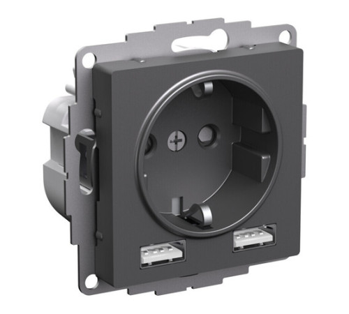 Розетка с 2xUSB Systeme Electric ATLASDESIGN, скрытый монтаж, с заземлением, со шторками, базальт, ATN001430