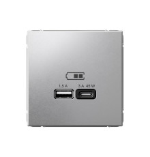 Розетка USB+USB type C Systeme Electric ARTGALLERY, скрытый монтаж, алюминий