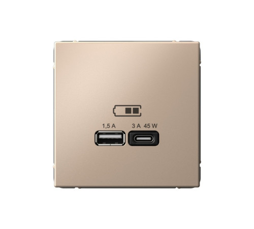 Розетка USB+USB type C Systeme Electric ARTGALLERY, скрытый монтаж, песочный, GAL001229