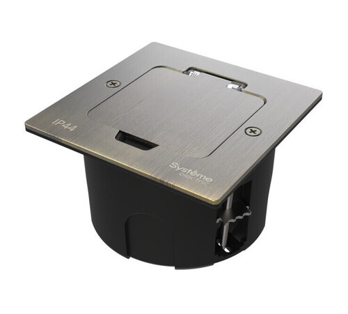 Systeme Elecrtic MultiDesk Античная латунь Лючок на 2 модуля IP44 с монтажной коробкой для стены, фальшпола, стола, тип MDK20