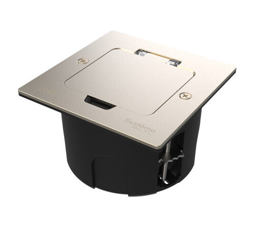 Systeme Elecrtic MultiDesk Никель Лючок на 2 модуля IP44 с монтажной коробкой для стены, фальшпола, стола, тип MDK20
