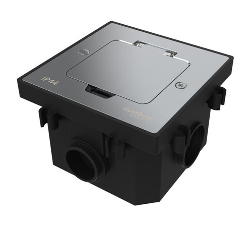 Systeme Elecrtic MultiDesk Серебро Лючок на 2 модуля IP44 с монтажной коробкой для бетонных полов, тип MDK20