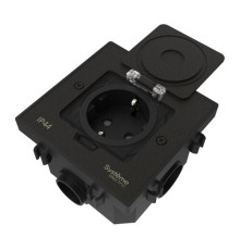 Systeme Elecrtic MultiDesk Чёрный матовый Лючок с розеткой 2К+З, 16А/250В, IP44 с монтажной коробкой для бетонных полов , тип MDK21