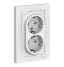 Розетка двухместная с рамкой Systeme Electric ATLASDESIGN, скрытый монтаж, с заземлением, винтовые клеммы, белый