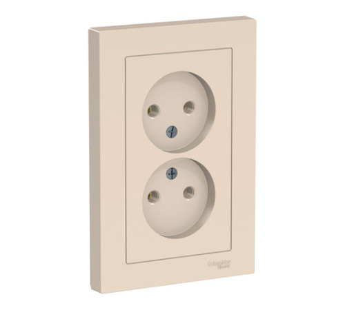 Розетка двухместная с рамкой Systeme Electric ATLASDESIGN, скрытый монтаж, без заземления, винтовые клеммы, бежевый