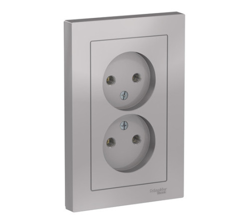Розетка двухместная Systeme Electric ATLASDESIGN, скрытый монтаж, винтовые клеммы, алюминий