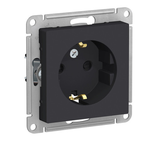 Розетка Systeme Electric ATLASDESIGN, скрытый монтаж, с заземлением, со шторками, карбон