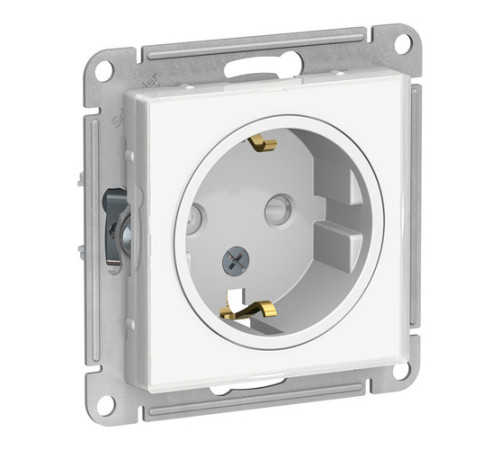 Розетка Systeme Electric ATLASDESIGN, скрытый монтаж, с заземлением, со шторками, белый (прозрачная накладка)