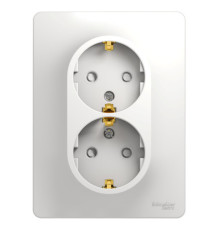 Розетка двухместная Systeme Electric GLOSSA, скрытый монтаж, с заземлением, со шторками, белый