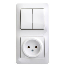 Блок: выключатель 2-клавишный и розетка Systeme Electric GLOSSA, скрытый монтаж, белый