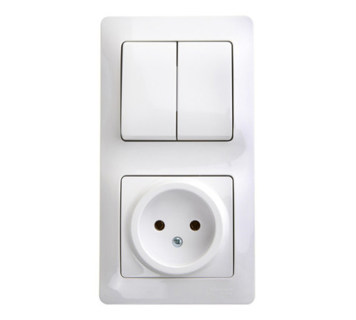 Блок: выключатель 2-клавишный и розетка Systeme Electric GLOSSA, скрытый монтаж, белый