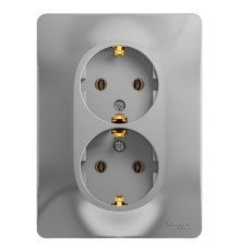 Розетка двухместная Systeme Electric GLOSSA, скрытый монтаж, с заземлением, алюминий