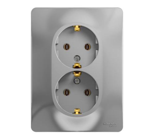 Розетка двухместная Systeme Electric GLOSSA, скрытый монтаж, с заземлением, алюминий