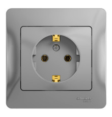 Розетка Systeme Electric GLOSSA, скрытый монтаж, с заземлением, алюминий