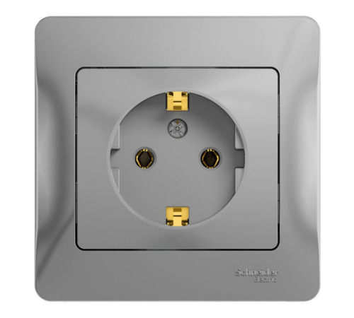 Розетка Systeme Electric GLOSSA, скрытый монтаж, с заземлением, алюминий