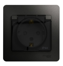 Розетка Systeme Electric GLOSSA, скрытый монтаж, с заземлением, с крышкой, со шторками, антрацит