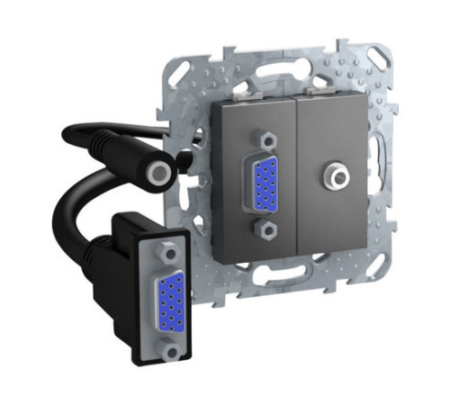 Коннектор VGA+mini-jack Schneider Electric UNICA TOP, скрытый монтаж, графит, MGU5.932.12ZD