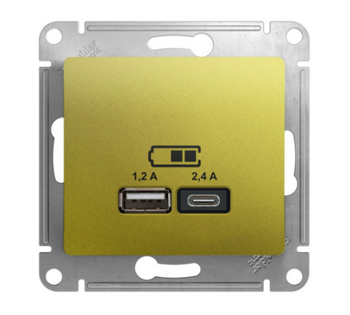 Розетка 2xUSB Systeme Electric GLOSSA, скрытый монтаж, фисташковый, GSL001039