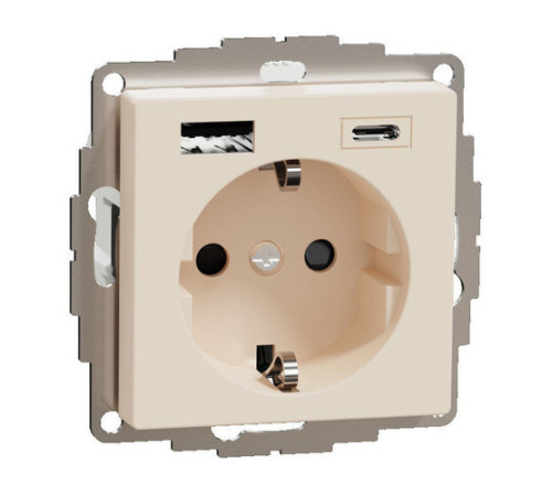 Розетка с 2xUSB Schneider Electric MERTEN SYSTEM M, скрытый монтаж, с заземлением, бежевый, MTN2367-0344