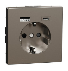 Розетка с 2xUSB тип А+С Schneider Electric MERTEN D-LIFE, скрытый монтаж, с заземлением, нержавеющая сталь