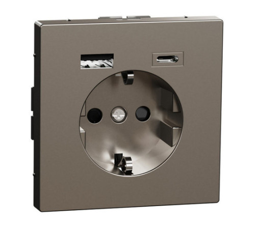 Розетка с 2xUSB тип А+С Schneider Electric MERTEN D-LIFE, скрытый монтаж, с заземлением, нержавеющая сталь