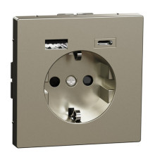 Розетка с 2xUSB тип А+С Schneider Electric MERTEN D-LIFE, скрытый монтаж, с заземлением, никель