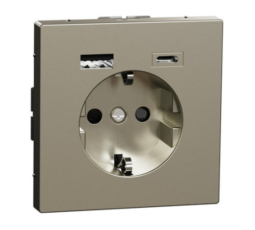 Розетка с 2xUSB тип А+С Schneider Electric MERTEN D-LIFE, скрытый монтаж, с заземлением, никель