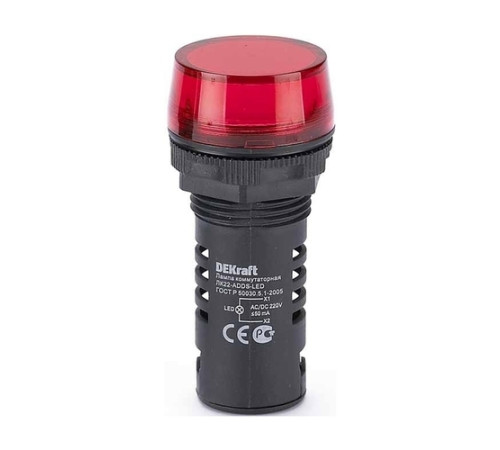 Лампа комм. ADDS 22 мм LED кр. 220В AC//DC ЛK-22 DEKraft