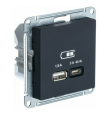 Розетка USB+USB type C Systeme Electric ATLASDESIGN, скрытый монтаж, карбон, ATN001029