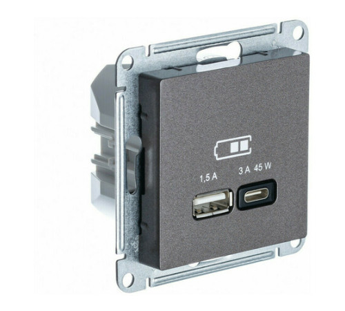 Розетка USB+USB type C Systeme Electric ATLASDESIGN, скрытый монтаж, мокко, ATN000629