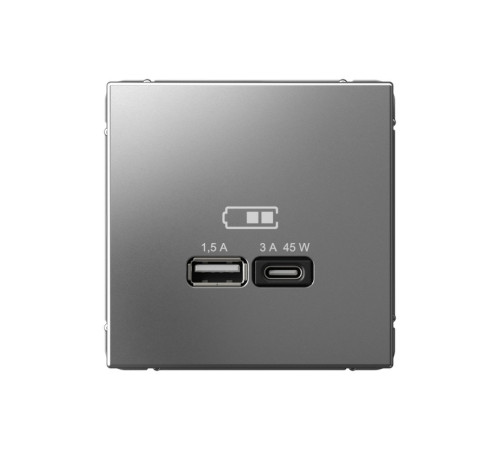 Розетка USB+USB type C Systeme Electric ARTGALLERY, скрытый монтаж, сталь, GAL000929
