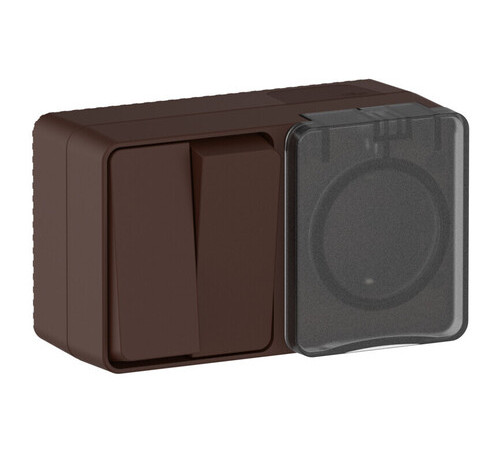 Systeme Electric AtlasDesign Profi54 Наруж Коричневый Блок: Роз. з/к со шт. 16А, Выкл. 2-клав.10А