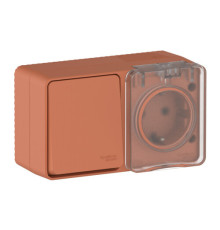 Systeme Electric AtlasDesign Profi54 Наруж Терракотовый Блок: Роз. з/к со шт. 16А, Выкл. 1-клав.10А