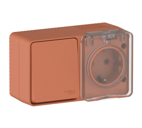 Systeme Electric AtlasDesign Profi54 Наруж Терракотовый Блок: Роз. з/к со шт. 16А, Выкл. 1-клав.10А
