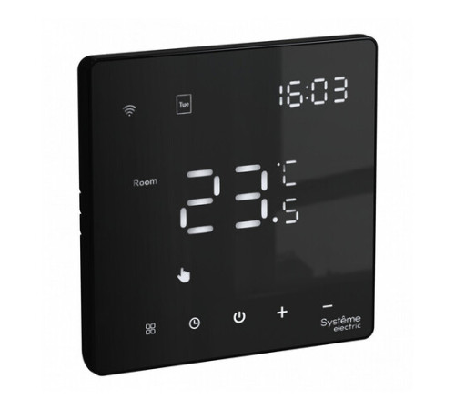 Терморегулятор программируемый с Wi-Fi, 16А Systeme Electric ARTGALLERY, скрытый монтаж, моноблочный, карбон