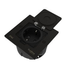 Systeme Elecrtic MultiDesk Чёрный матовый Лючок с розеткой 2К+З, 16А/250В, IP44 с монтажной коробкой для стены, фальшпола, стола , тип MDK21