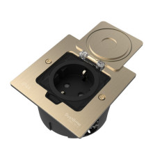 Systeme Elecrtic MultiDesk Никель Лючок с розеткой 2К+З, 16А/250В, IP44 с монтажной коробкой для стены, фальшпола, стола, тип MDK21