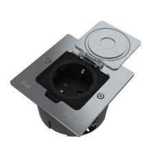 Systeme Elecrtic MultiDesk Серебро Лючок с розеткой 2К+З, 16А/250В, IP44 с монтажной коробкой для стены, фальшпола, стола, тип MDK21