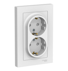 Розетка двухместная с рамкой Systeme Electric ATLASDESIGN, скрытый монтаж, с заземлением, со шторками, винтовые клеммы, белый