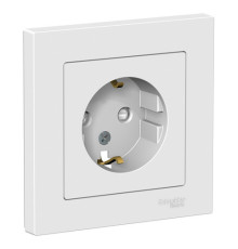 Розетка с рамкой Systeme Electric ATLASDESIGN, скрытый монтаж, с заземлением, со шторками, винтовые клеммы, белый