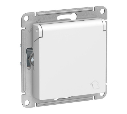 Розетка Systeme Electric ATLASDESIGN, скрытый монтаж, с заземлением, с крышкой, со шторками, винтовые клеммы, белый