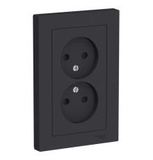 Розетка двухместная Systeme Electric ATLASDESIGN, скрытый монтаж, без заземления, со шторками, карбон