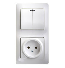 Блок: выключатель 2-клавишный и розетка Systeme Electric GLOSSA, скрытый монтаж, белый