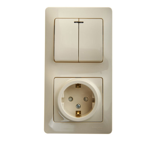 Блок: выключатель 2-клавишный и розетка Systeme Electric GLOSSA, скрытый монтаж, бежевый